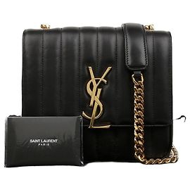 Saint Laurent Borsa a tracolla Vicky Chain in pelle Medium Nera Oro Nero