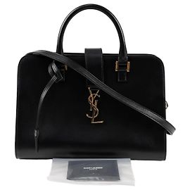 Saint Laurent Small Leather Tote Shoulder Bag Black Gold Black