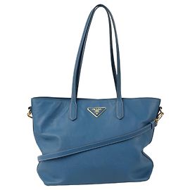 Prada Sac à main cabas en cuir Saffiano Bleu