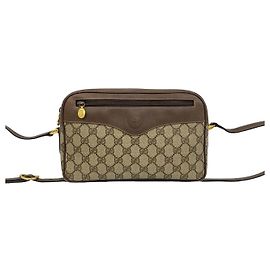 Gucci GG Pattern Leather Shoulder Bag Brown