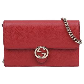 Gucci Interlocking Mini Leather Wallet Chain Bag Red Red