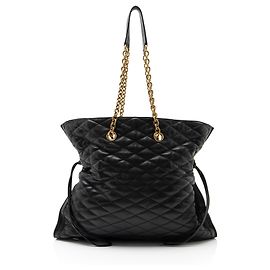 Saint Laurent Quilted Leather Pochon Drawstring Tote Black