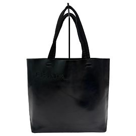 Prada Embossed Logo Leather Tote Bag Black Black