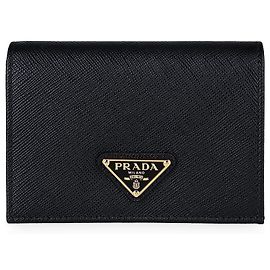 Prada Women's Triangle Logo Saffiano Leather Wallet Black