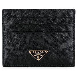Prada Tarjetero de Saffiano para mujer con logotipo triangular Negro