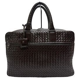 Bottega Veneta Intrecciato Leather Briefcase Dark Brown Brown