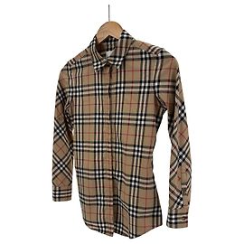 Burberry Vintage Check Stretch Twill Hemd Beige Braun