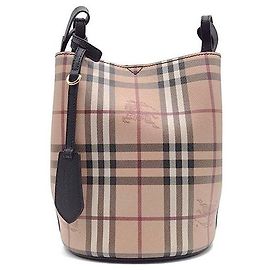 Borsa a secchiello Burberry Haymarket beige in pelle Marrone