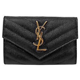 Saint Laurent Black Matelassé Envelope Card Holder Black