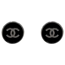 Chanel Orecchini CC rotondi neri e argento Nero