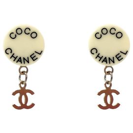 Chanel Pendientes redondos Coco CC Blanco