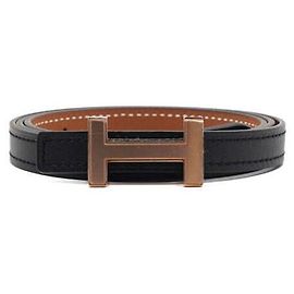 Hermès Cinturón reversible para mujer Swift Epaisse con hebilla oro rosa Castaño