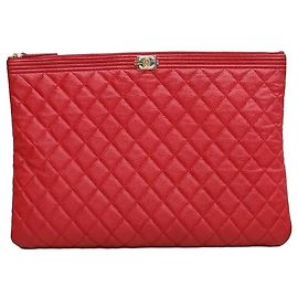 Chanel Clutch Bag Caviar Large Rot mit Goldfarbener Hardware Series Rot