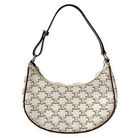 Céline Triomphe Triope Canvas Hobo Bag Schultertasche Medium White Braun