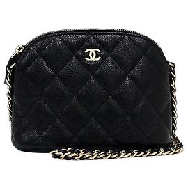 Chanel Bolsa Tiracolo Mini Half Moon Timeless Classic em Caviar preto com Logotipo CC dourado Preto