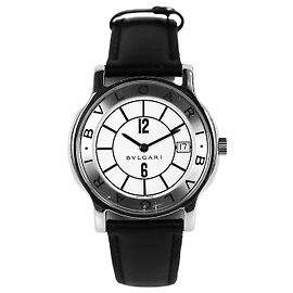 Bulgari Montre Quartz Solo Tempo Acier Blanc Cuir Noir