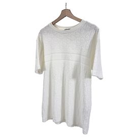 Dior Herren Kurzarm-Strick-T-Shirt aus Baumwolle Terry Jacquard Oblique - White Weiß