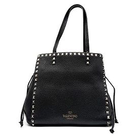 Valentino Drawstring Tote Bag Black Leather Black