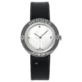 Hermès Quartz Watch Silver Leather Silvery