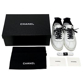 Chanel Sneakers Tennis in vitello con lacci Bianco