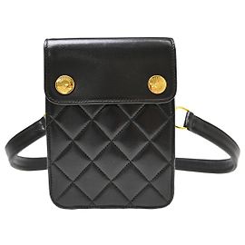 Chanel Vintage Button Waist Bag Quilted Lambskin Black