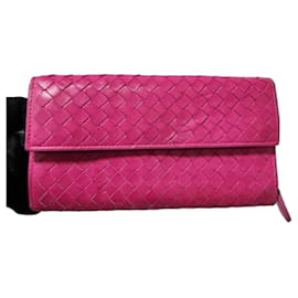 Bottega Veneta Continental Flap Wallet aus Nappa Intrecciato, Rosa Pink