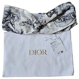Dior Bandeau de seda Toile de Jouy Branco Azul escuro