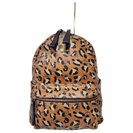 MCM Leopard Print Leather Backpack Brown/Black Brown Leopard print