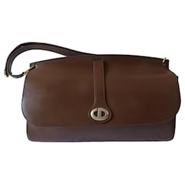 Christian Dior Bolsa de Ombro em Couro Marrom Marrom