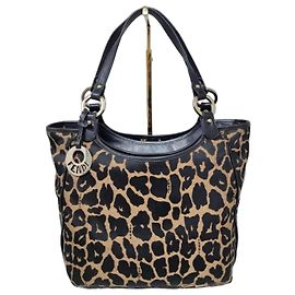 Fendi Sac Tote en Toile Imprimé Léopard Marron Noir Imprimé léopard