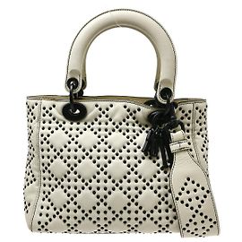 Christian Dior Supple Lady Dior Cannage Studded Lambskin Medium Branco