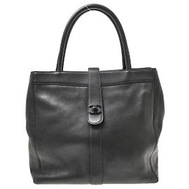 Chanel Vintage CC Turnlock Tote aus Leder Medium Schwarz