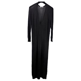 Autre Marque Maxikleid mit langen Ärmeln und V-Ausschnitt Schwarz