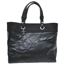 Bolsa Chanel Biarritz Tote em lona revestida acolchoada Large Preto