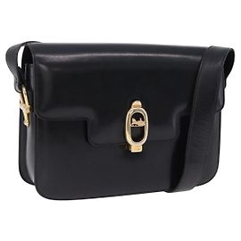 Borsa a Spalla CÉLINE Carrozza in Pelle Nera con Finiture Dorate Auth 198641 Nero Altro