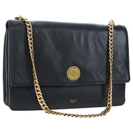 Céline Borsa a tracolla con catena CELINE in pelle nera e oro Auth BA14803V Nero Altro