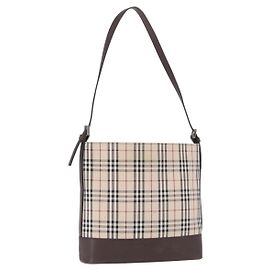 Sac à épaule BURBERRY Nova Check Canvas Beige Silver Auth BA14773 Argenté Beige