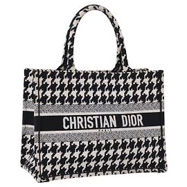 Christian Dior Staggered Pattern Book Tote Medium Bag Canvas Black Auth BA15076M Black White