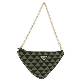Borsa a tracolla PRADA Chain Triangle in tela verde oro Auth 196445M D'oro Verde