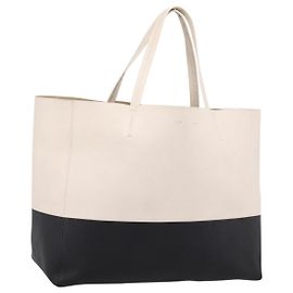 Céline CELINE Horizontal Cabas Large Tote Bag Leather White Black Auth 198621A Nero Bianco