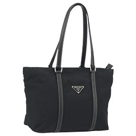 Sac à main PRADA Pocono Nylon Cuir Black Silver Auth mr2838 Noir Argenté