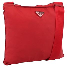 Borsa a tracolla PRADA Nylon Rosso Argento Auth 198455 Argento Rosso