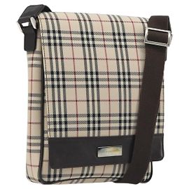Borsa a tracolla BURBERRY Nova Check Canvas Beige Silver Auth 196647A Argento Beige