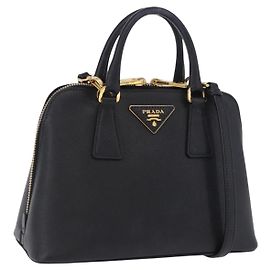 Sac à main PRADA cuir Saffiano 2way Noir Or Auth 198741V Noir Doré