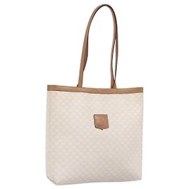 Céline Sac Cabas CELINE Macadam PVC Cuir Blanc Beige Auth 198626 Blanc Beige