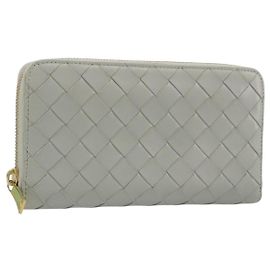 Carteira Longa BOTTEGA VENETA INTRECCIATO em Couro Cinza e Ouro Auth 196669M Marrom Dourado