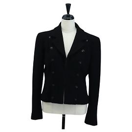 CHANEL Jacket Wool tweed Black CC Auth am12252SAM Black