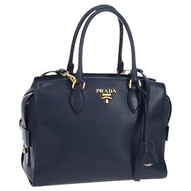 Bolsa PRADA Vitterodino em couro 2way Navy tom dourado Auth BA14804V Outro Azul marinho