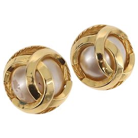 Orecchini perle CHANEL metallo Gold Tone CC Auth 198846 Altro