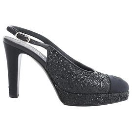 Chanel Coco Mark Leder x Glitter Pumps in Schwarz G37586, Größe EU 37 C Schwarz